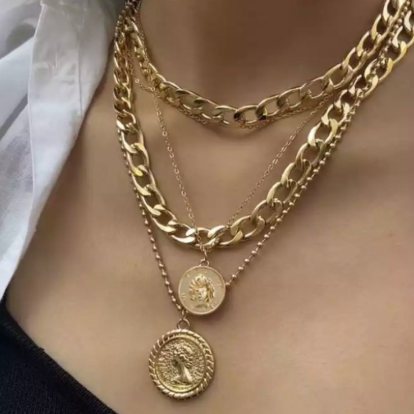 Multiple Chain Choker Necklace Gold or Silver - Picture 5 of 17